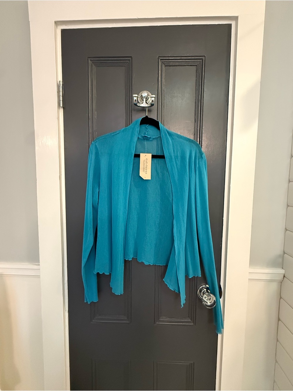 NWT Cut Loose sheer cotton Turquoise Open-Front Women's Cardigan.  Size large